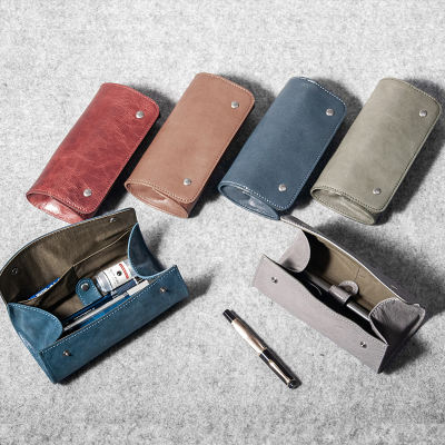 Lewhisper designer's niche genuine leather Ins-style original multi-functional large-capacity all-purpose pen case storage bag