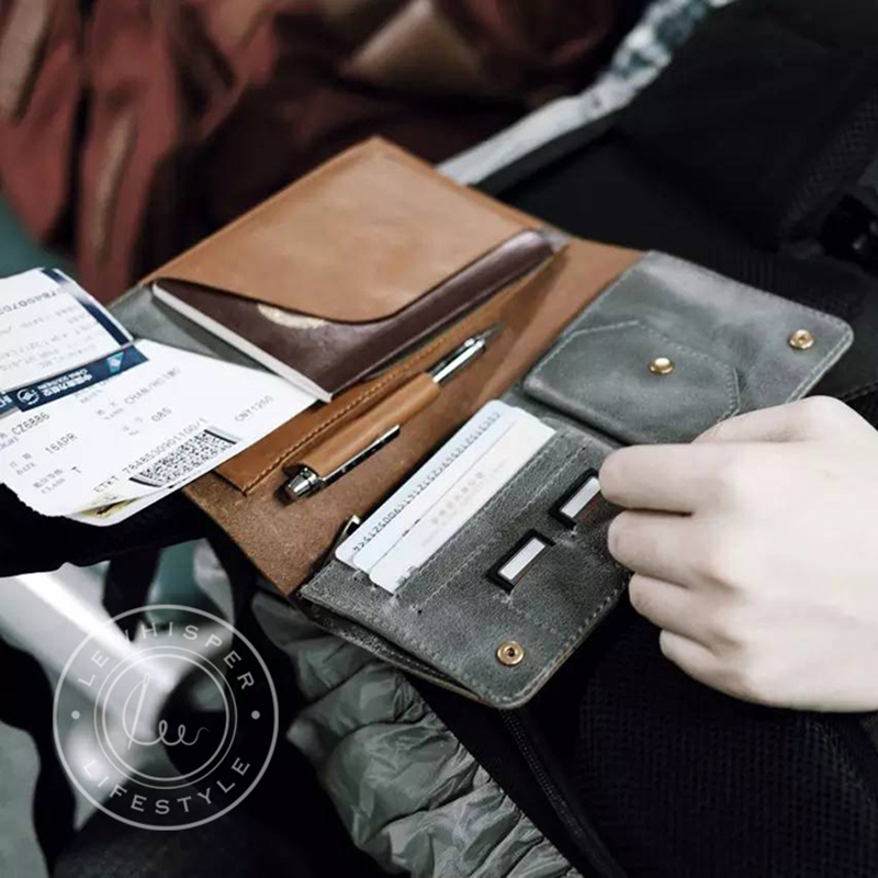 LeWhisper Hand-Planted Tannic Leather Bull Leather Travel Multifunction Long Version Thin Passport Clip Accommodating Wallet male and female