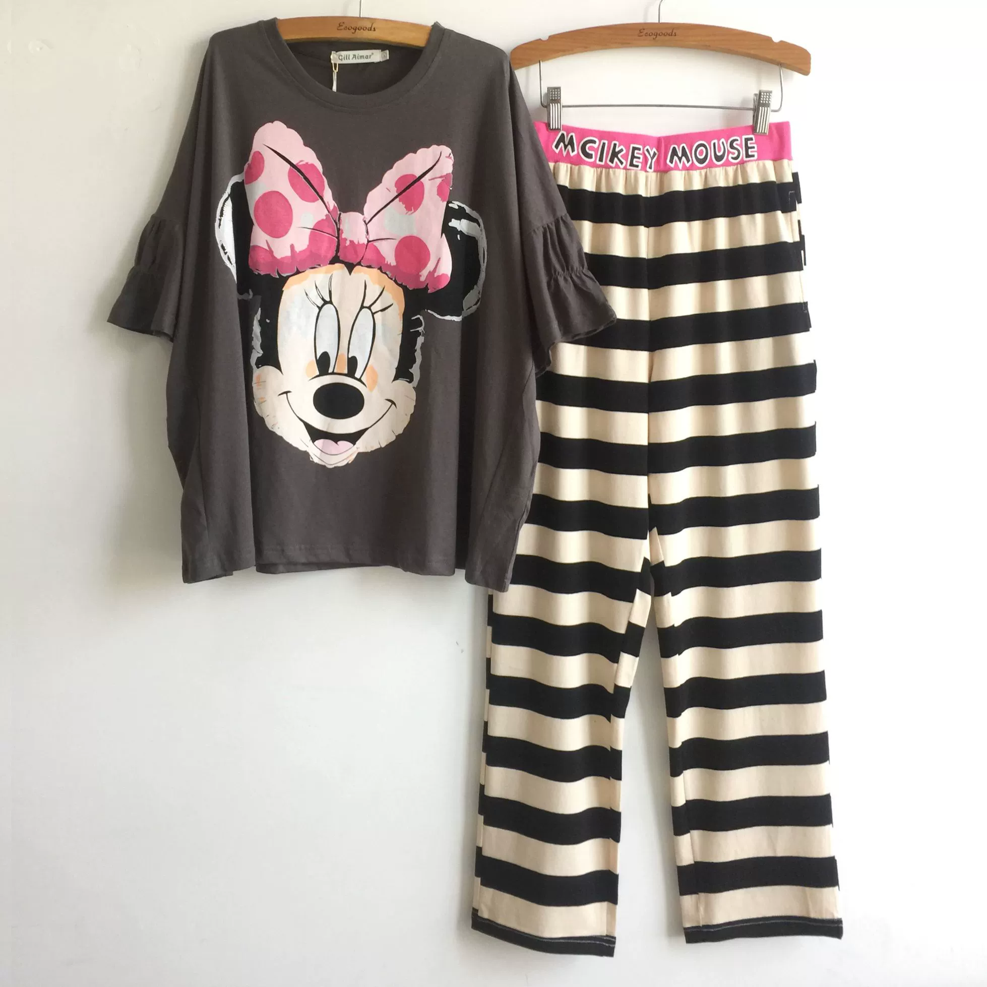 Bộ đồ ngủ gấu nhỏ nữ mùa hè dễ thương hoạt hình Disney Mickey ngắn tay mỏng phục vụ tại nhà phù hợp với cô gái giản dị - Cha mẹ và con