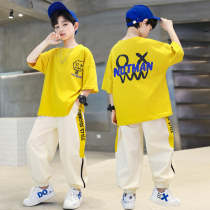 Boy suit 2022 Summer new pure cotton thin Casual Long Pants Little Boy Short Sleeve Two Sets Summer Clothes