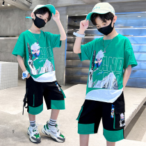 Boy suit 2022 Summer new pure cotton loose short sleeves Two sets boy Chaoshuai Trendy Net Red Summer Clothing