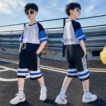 Boy short sleeve suit 2022 Summer new Korean version Childrens pure cotton casual sports boy Two sets