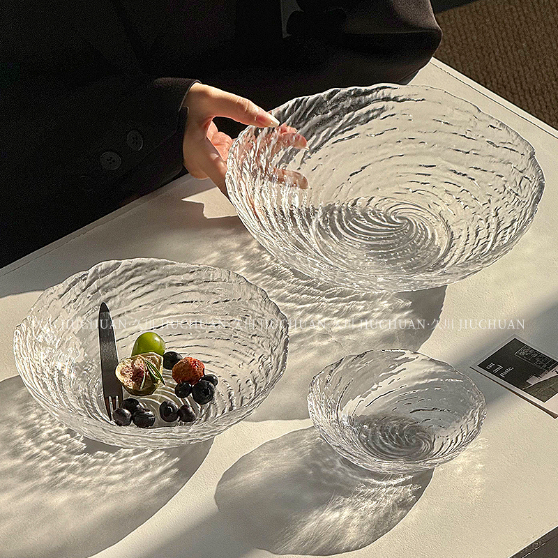High-End Irregular Transparent Glass Bowl Fruit Plate Living Room Household Exquisite Sugar Water Dessert Bowl Vegetable Salad Bowl