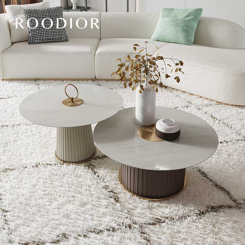 Rudai French coffee table living room household cream style round size simple table designer slate combination furniture