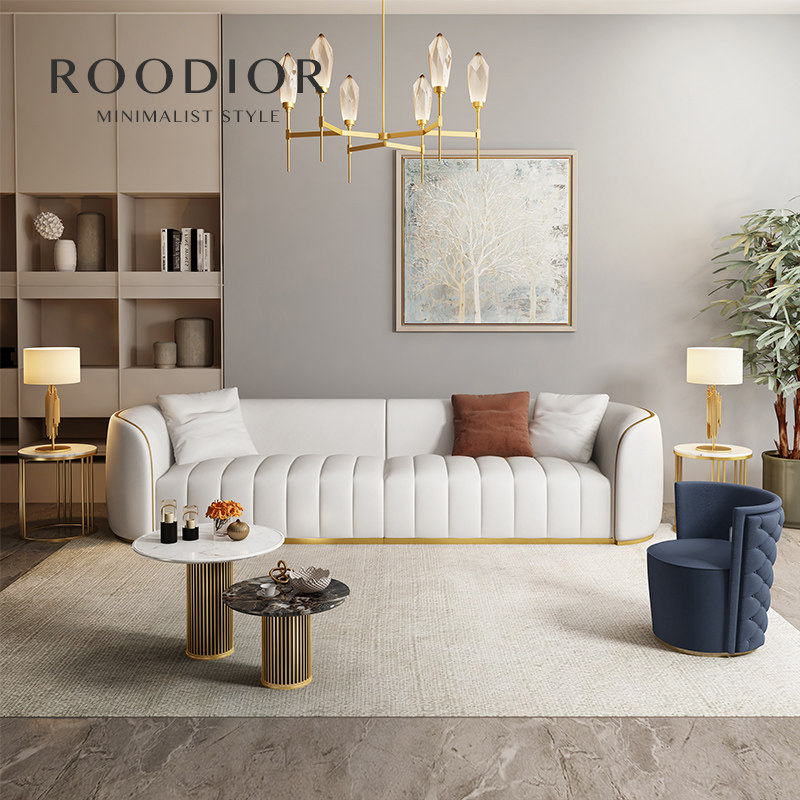 Rudai post-modern light luxury leather art sofa Italian minimalist sofa style first layer cowhide three-person living room sofa