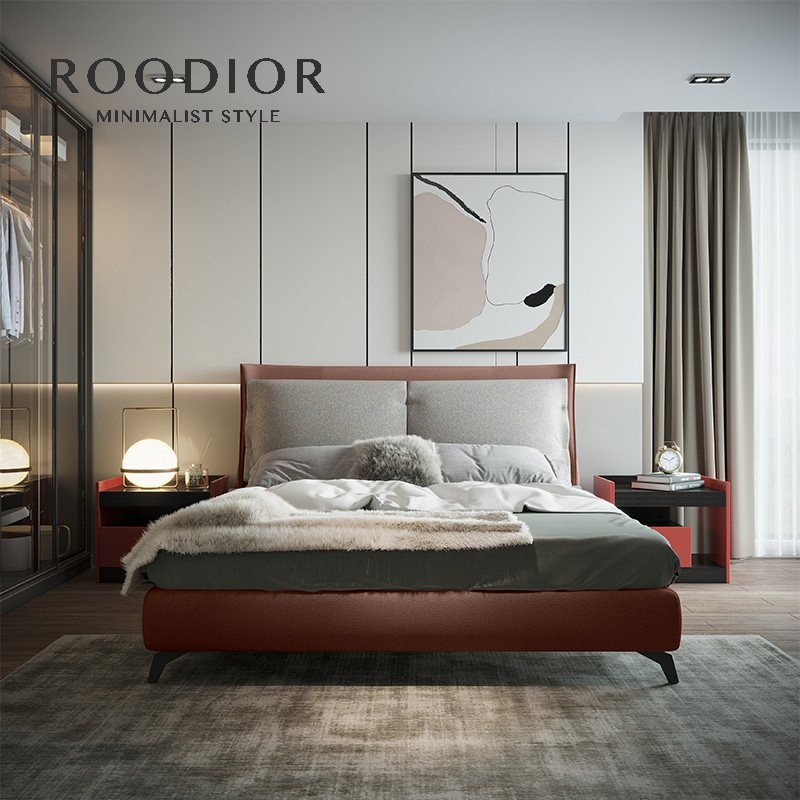 Rudai modern minimalist fabric bed ins net red double bed small apartment Nordic soft bed master bedroom wedding bed
