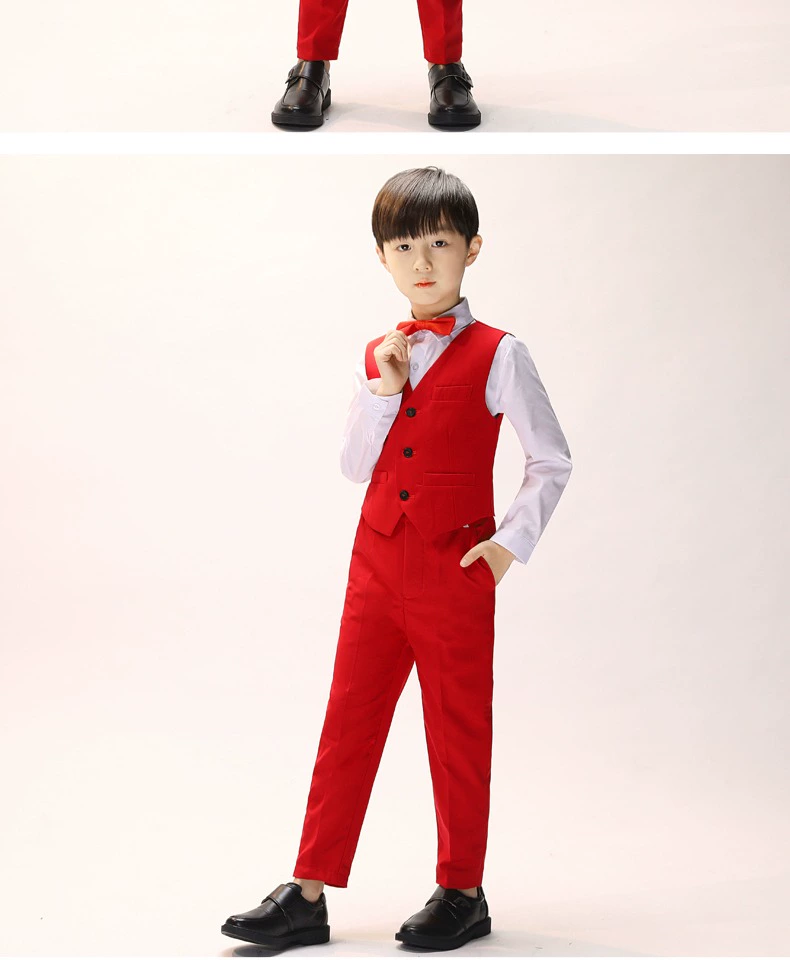 Cậu bé vest vest phù hợp với trẻ em hoa cô gái váy bé trai 2018 mới trang phục piano giản dị thể hiện trang phục trẻ em - Áo ghi lê