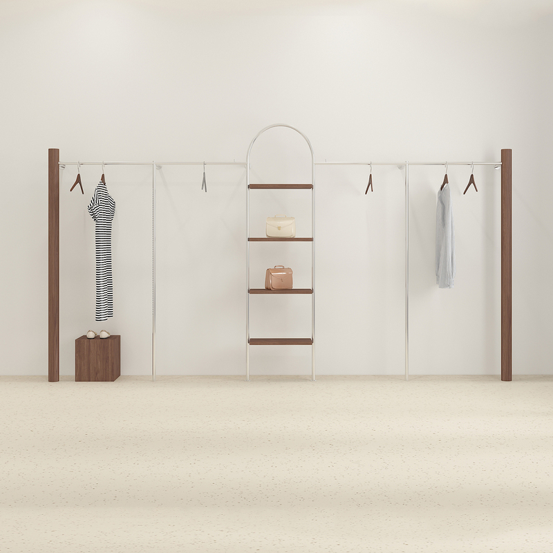 Stainless Steel Clothing Display Rack, Clothing Store-Specific Clothing Display Rack, Metal Imitation Wood Grain Clothing Hanger, Universal Stainless Steel Clothing Display Rack, Clothing Store-Specific Clothing Display Rack, Metal Imitation Wood Grain Clothing Hanger, Universal