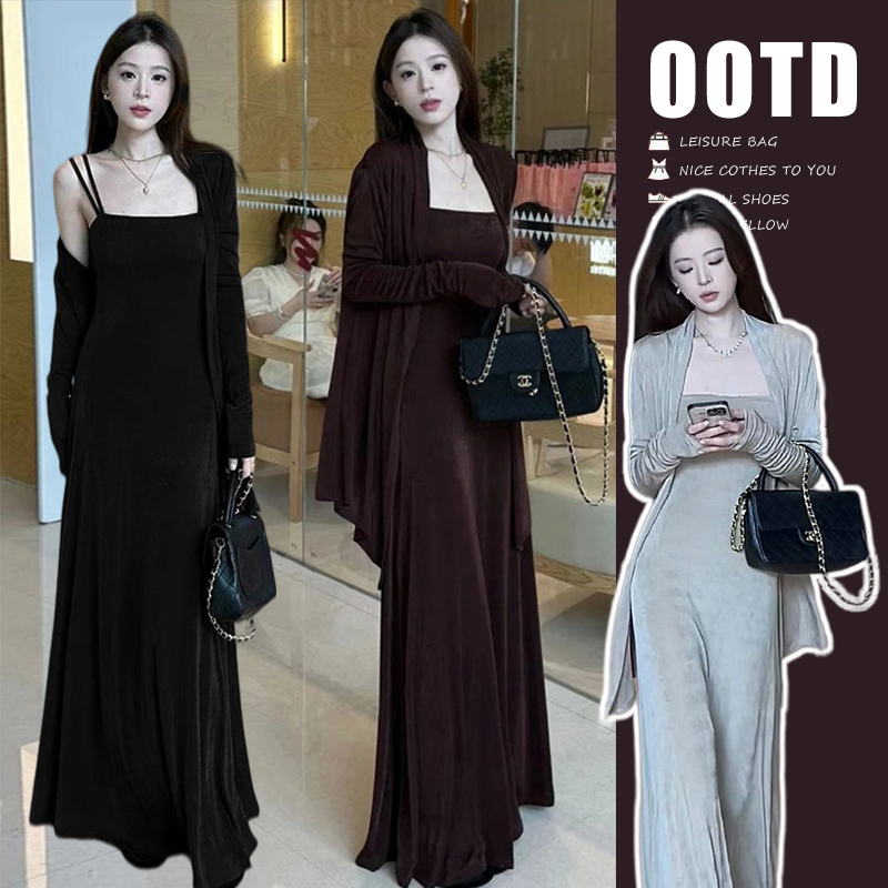 Maternity Wear, Spring and Summer Clothing, New Style, Stylish and High-End, Hot Mom Style, Slimming Long Suspender Skirt, Anti-Sun Cardigan Suit