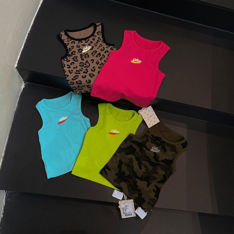 Children's Summer Leopard Print Camouflage Solid Color Sleeveless Vest Unisex Stylish Casual Top for Boys and Girls Versatile Fashionable Style