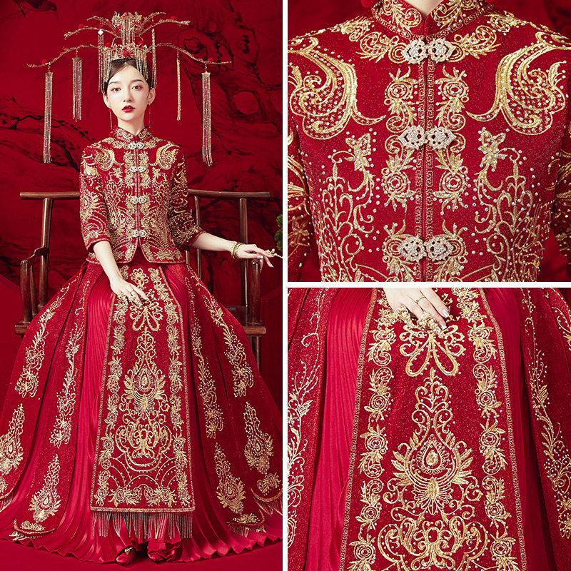 Hot drill Xiuhe clothing bride 2022 new Chinese wedding dress Xiuhe summer Hexiu clothing slimming wedding dress