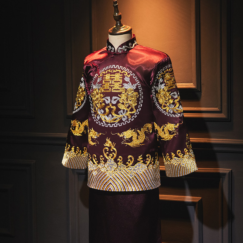 Men's Xiuhe Clothes 2020 new groom Long Fengjacket Chinese dress men married toast suit Xiuhe Xiuhe