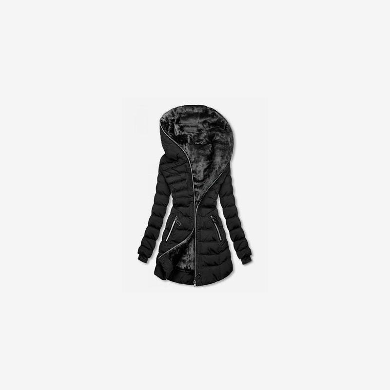 European and American Style Autumn and Winter Women's Red Hooded Warm Fleece-Lined Thick Cotton Jacket Mid-Length Slim Fit Zipper Coat European and American Style Autumn and Winter Women's Red Hooded Warm Fleece-Lined Thick Cotton Jacket Mid-Length Slim Fit Zipper Coat