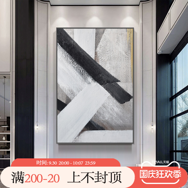 Black and white decorative painting living room painting large abstract sofa background wall painting model room porch mural light luxury hand-painted