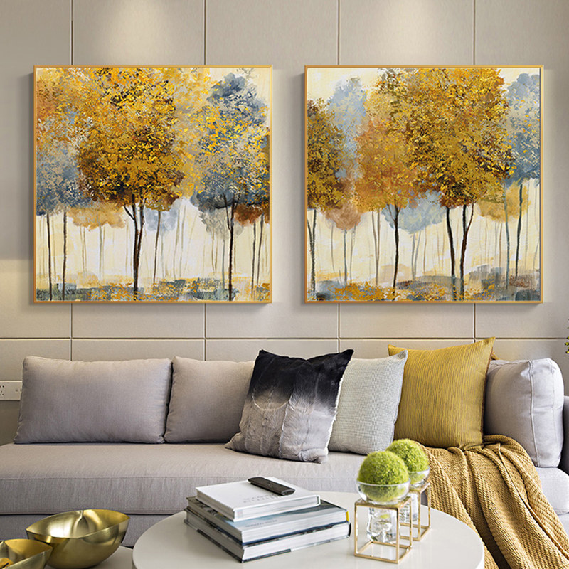Original abstract decoration painting hand-painted oil painting Living room Xuanguan dining room Double-linked hanging painting square mural painting of fortune tree painting