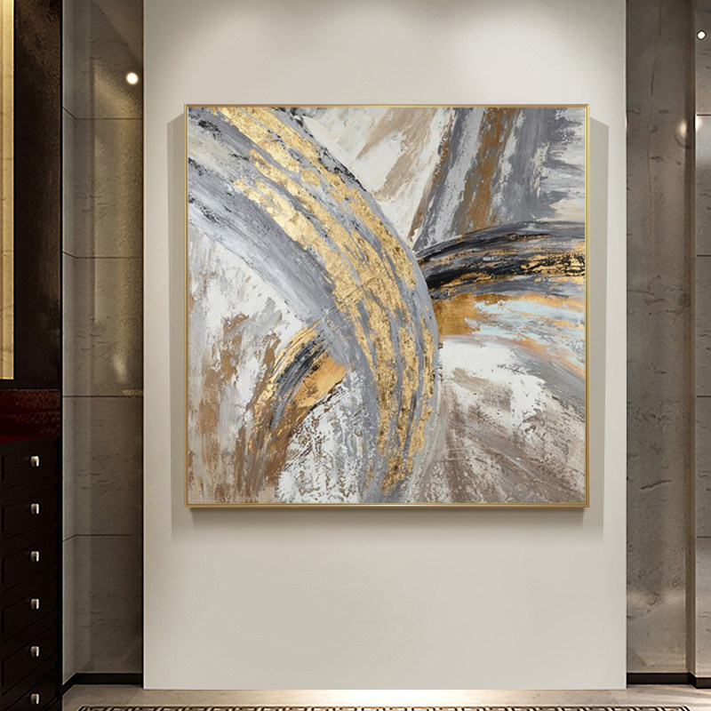 Abstract Oil Painting Hand Drawing Light Extravagant Living Room Decoration Painting Harbor Type Gold Leaf Hanging Painting Dramatic Genguan Gangway Mural Solid Painting