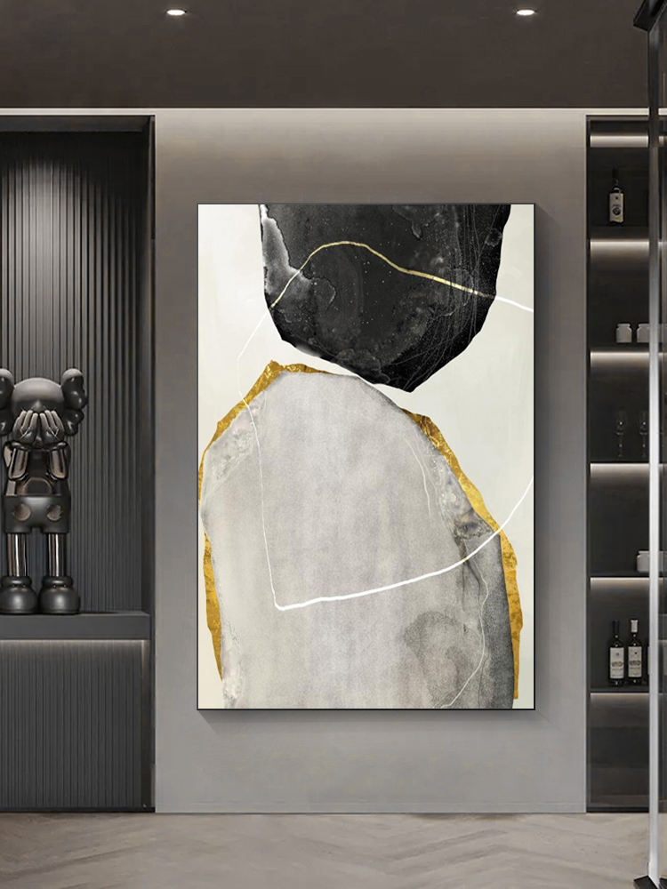 Abstract Xuanguan Decoration Painting Modern Simple Living Room Hotel Sample Room Hanging Painting Vertical Version Atmospheric Light Extravagant Oil Painting Hand Drawing