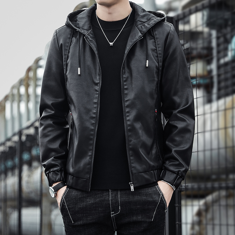 Fugui bird autumn winter new business leather jacket male and Korean version for men's even hat casual jacket men's clothing leather clothing