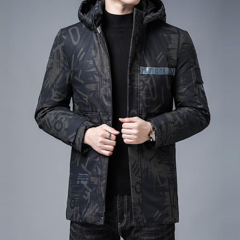 Rich and bird cotton clothes men's medium long version Dad winter clothing Even cap cotton padded jacket Thickened Cotton Suit Men Winter Coat Tide