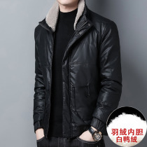 Rich and birds new leather clothes mens down clothes autumn and winter plus suede thickened soft leather jacket trendy fur collar jacket