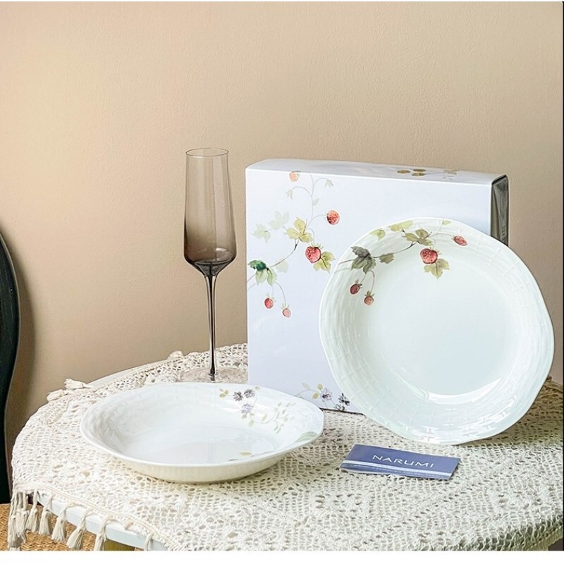 Japan Narumi Narumi - High-Grade Bone China 23cm Mat Pattern Oval Deep Plate 2 Exquisite and Beautiful Plates Dinner Plates