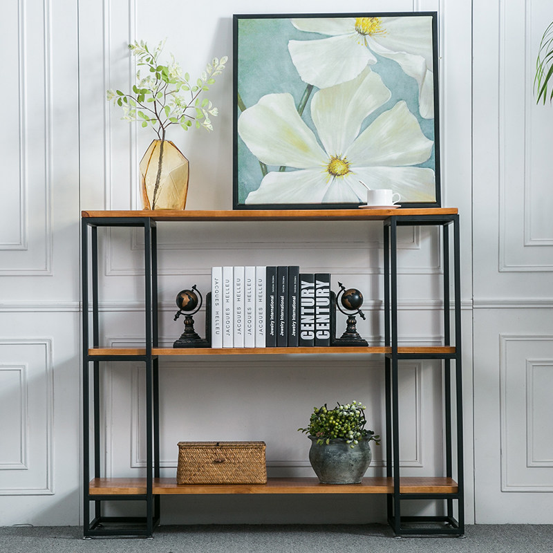 Solid wood Wrought iron entrance floor shelf Display shelf Industrial wind partition Creative multi-layer bookshelf