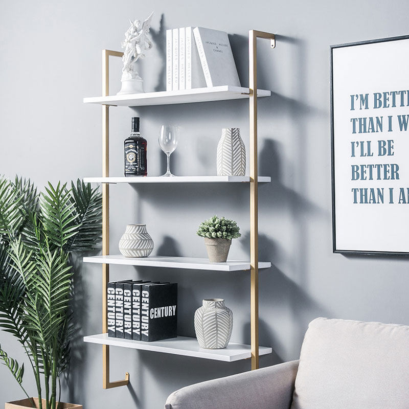 Nordic wall shelf wall-mounted bookshelf wrought iron solid wood clapboard living room study background wall decoration display stand