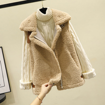 Lamb hair Vest Women 2020 new spring and autumn Korean version of large lapel loose wool vest temperament waistcoat