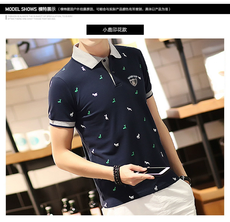 Cotton nam mùa hè nam ngắn tay áo thun ve áo cổ áo thanh niên quần áo giản dị áo sơ mi cổ áo polo - Polo áo polo sói