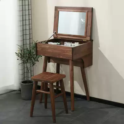 Nordic light luxury walnut cherry wood solid wood makeup table table small apartment large capacity clamshell makeup cabinet