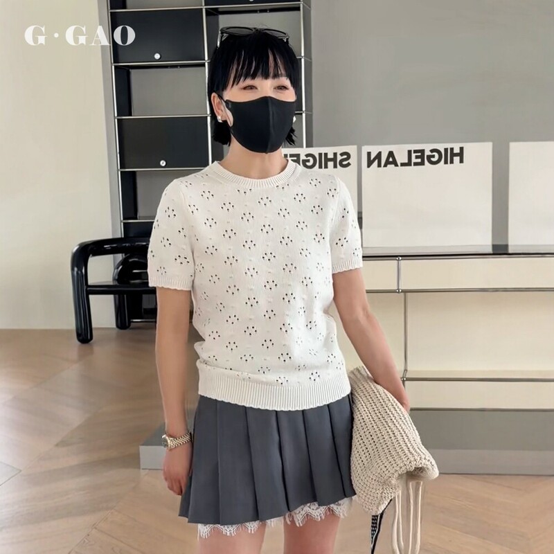 Flashy Ggao Shigelan 26002/26003 Spring 26 Hollow Crochet Cardigan with a Youthful Feel, Breathable Knit Sweater D05