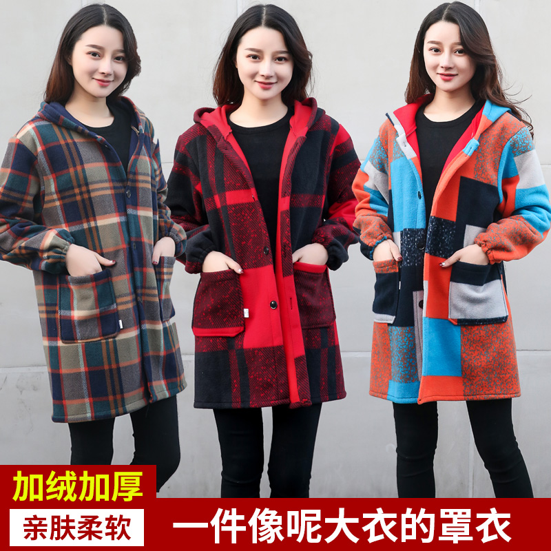 Winter warm adult gown men and women long sleeves work clothes suede protective coat coat home kitchen plus fleece apron