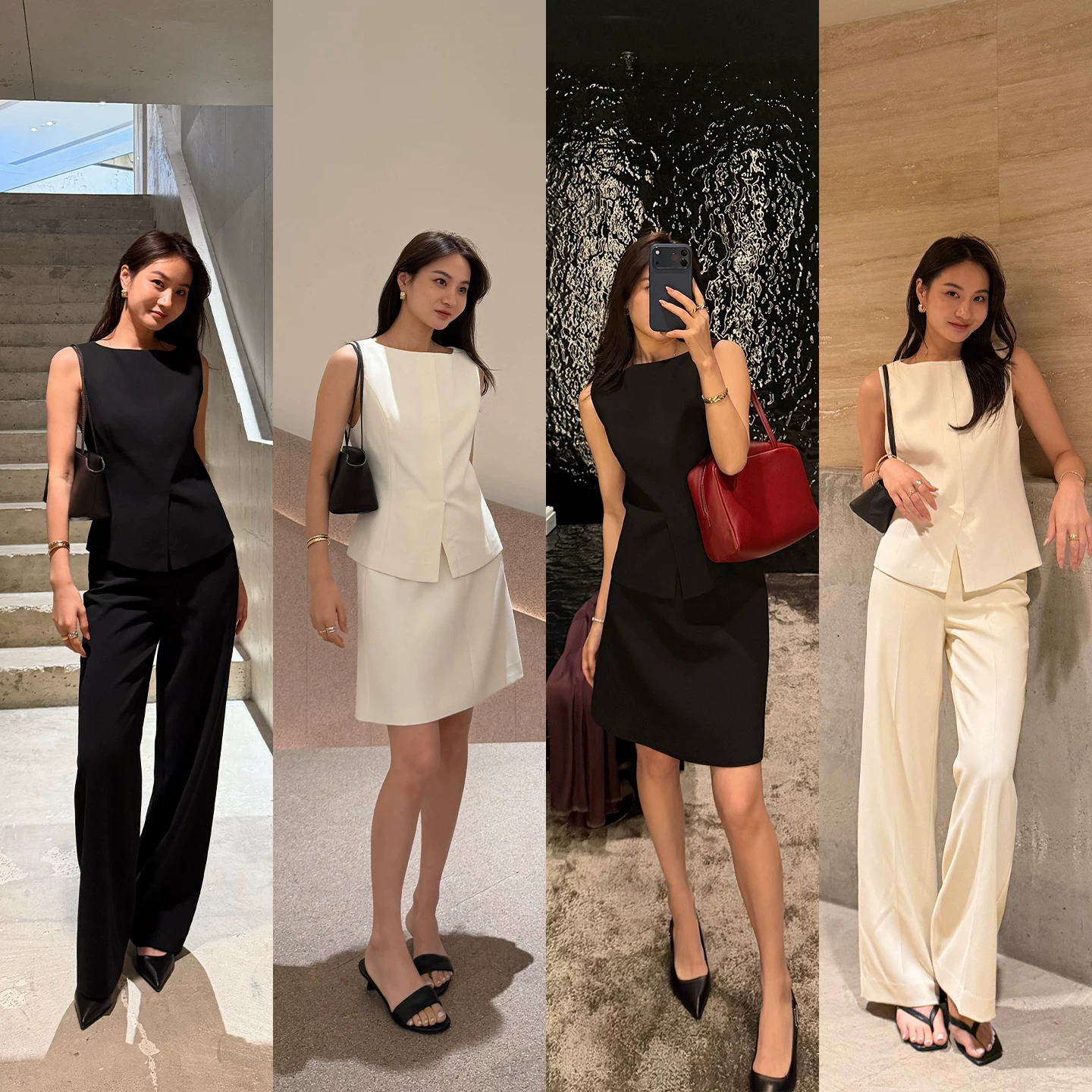T-shirt sleevless, skirt, trousers, set, loose straight fit, 3 piece set