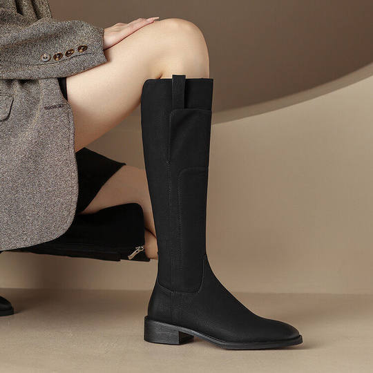 Tatalory Women's Shoes Brown Retro Over-The-Knee Slimming Long Boots Women's Boots Autumn and Winter Long Knight Boots Genuine Leather