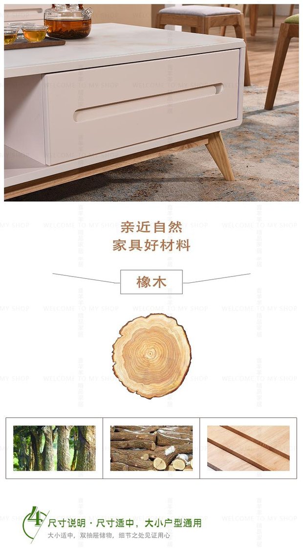 Phòng khách phong cách châu Âu hoàn chỉnh bộ bàn ghế gỗ rắn hiện đại tối giản có thể thu vào lưu trữ gỗ sồi kính TV tủ bàn cà phê đặt kệ tivi đẹp