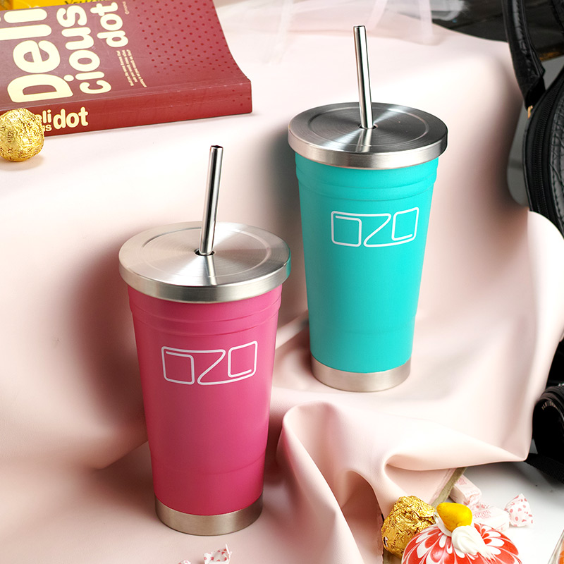 gymramm stainless steel adult straw cup Korean creative leak-proof portable double-layer thermos student water cup