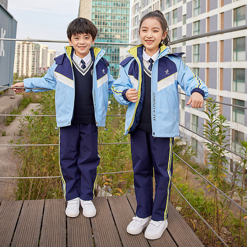 Kindergarten Garden clothes primary and middle school students'school uniforms for boys' windproof three-in-one thickened submachine outsuit