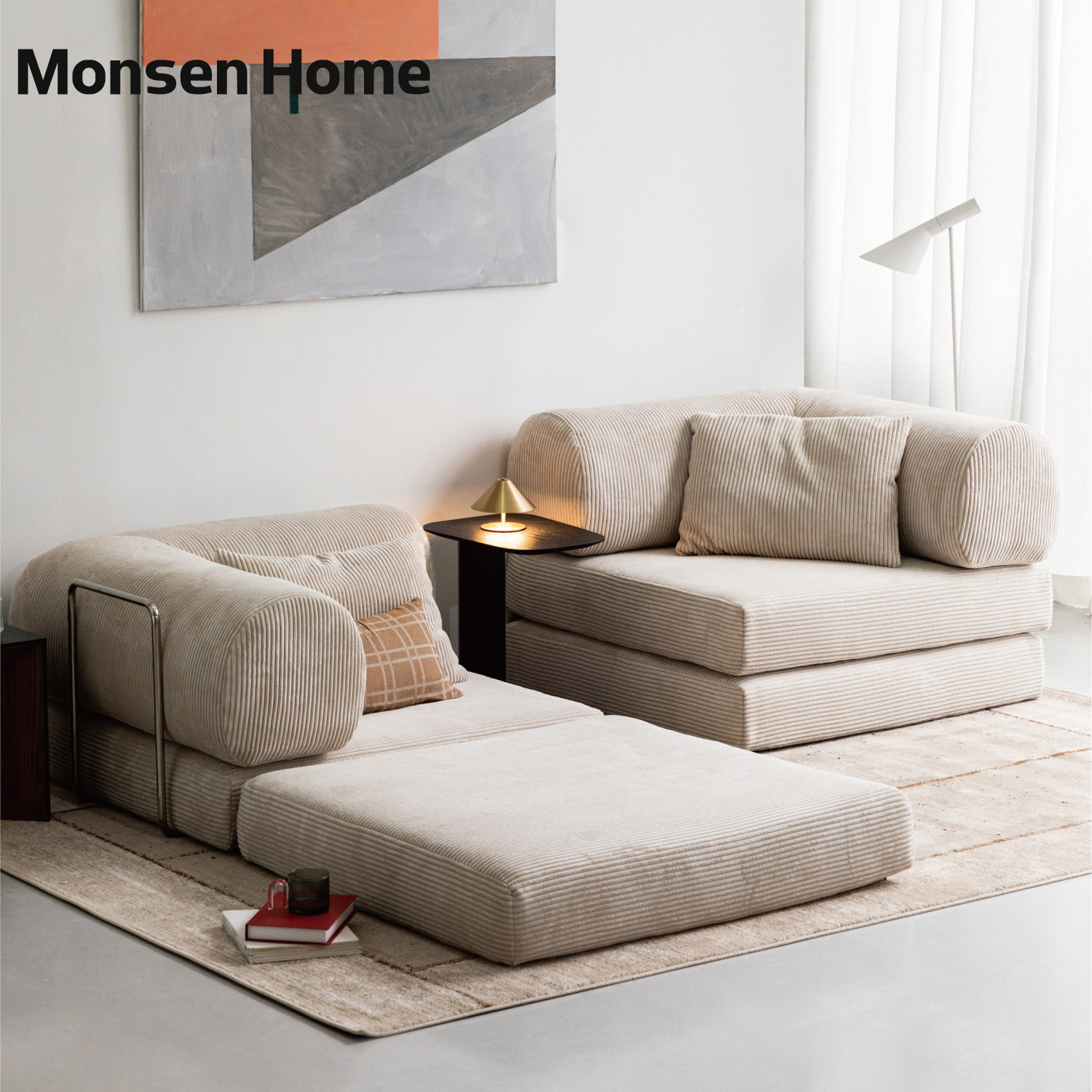 Односпальный диван-кровать MonsenHome, складной модульный диван двойного назначения, ретро-вельвет из ткани, съемный и моющийся в гостиной Изображение 1