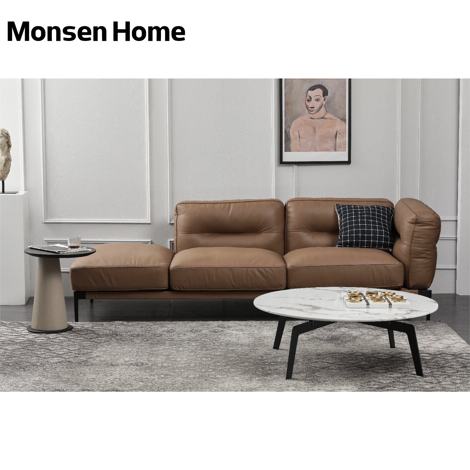 Mushengjia leather down left and right sofa minimalist light luxury Italian style designer living room small apartment net red three people