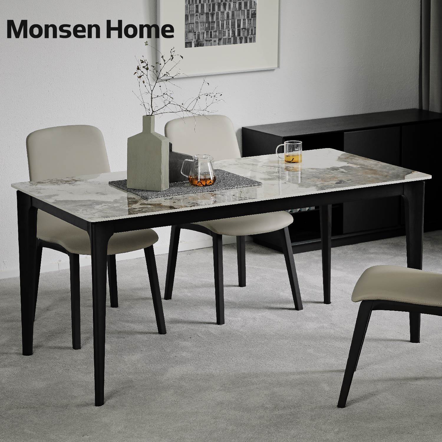 MonsenHome slate dining table solid wood modern minimalist Nordic home small Italian light luxury table and chair combination