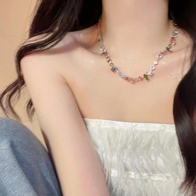 Star Dopamine Necklace for Women, Colorful Crystal Clavicle Chain, Zircon Bracelet, Personalized Sweet Jewelry, Trendy and High-End