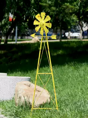 Nostalgic yellow windmill outdoor decoration rotating kindergarten landscaping ornaments Garden Park courtyard iron plug-in