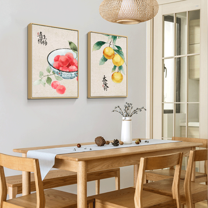 Restaurant decorated fruit restaurant hanging in kitchen Apple wall painting Chinese fan restaurant wall decoration creative murals