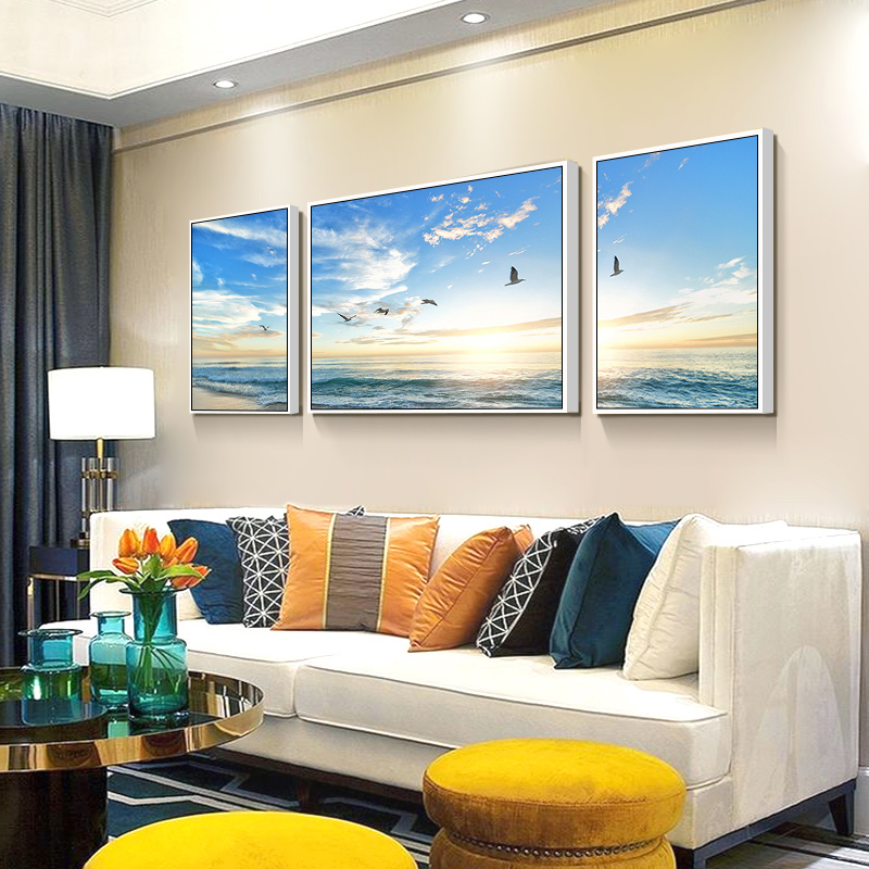Nordic living room decoration painting sofa background wall painting modern minimalist wall painting atmospheric light luxury triple landscape mural