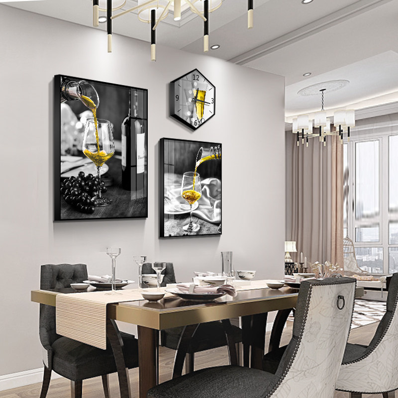 Dining room hanging painting three-piece clock painting triptych wall clock Living room decorative painting Modern simple dining room fresco light luxury