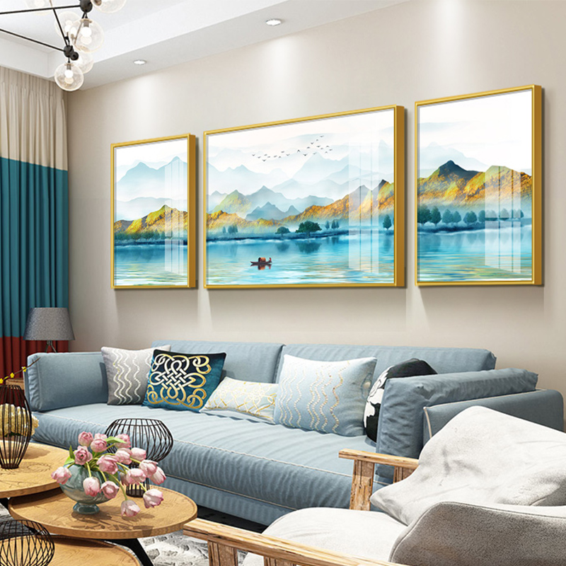 New Chinese style living room decoration painting sofa background wall painting sofa back wall hanging painting landscape painting atmosphere triptych mural