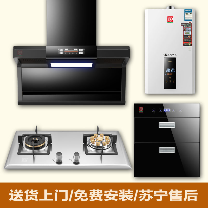 Japanese Cherry Blossom Range Hood STAINLESS STEEL GAS STOVE WITH GAS WATER HEATER CABINET WITH THREE SETS OF COMBINATIONS