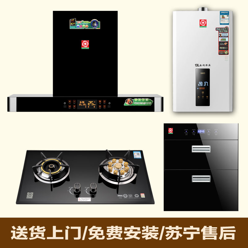 Japanese Cherry Blossom Range Hood Gas Gas Gas Cooker Water Heater Cabinet of Smoke Oven Suit Smoked Stove Heat Three packages