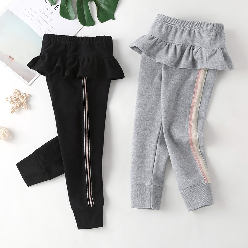 Girls spring and autumn casual pants, children's baby cotton ruffled culottes, children's foreign style outer wear thin long pants