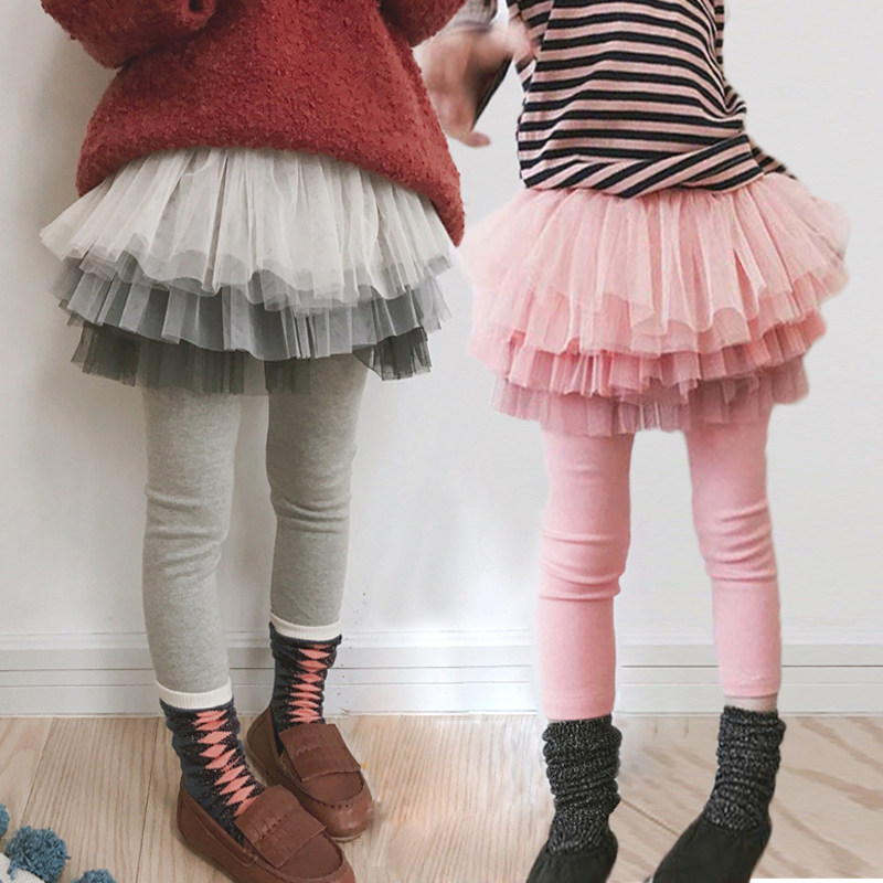 Korean version of girls' hakama autumn and winter wear fluffy yarn children's gradual layered underwear baby Western style girls outside long pants
